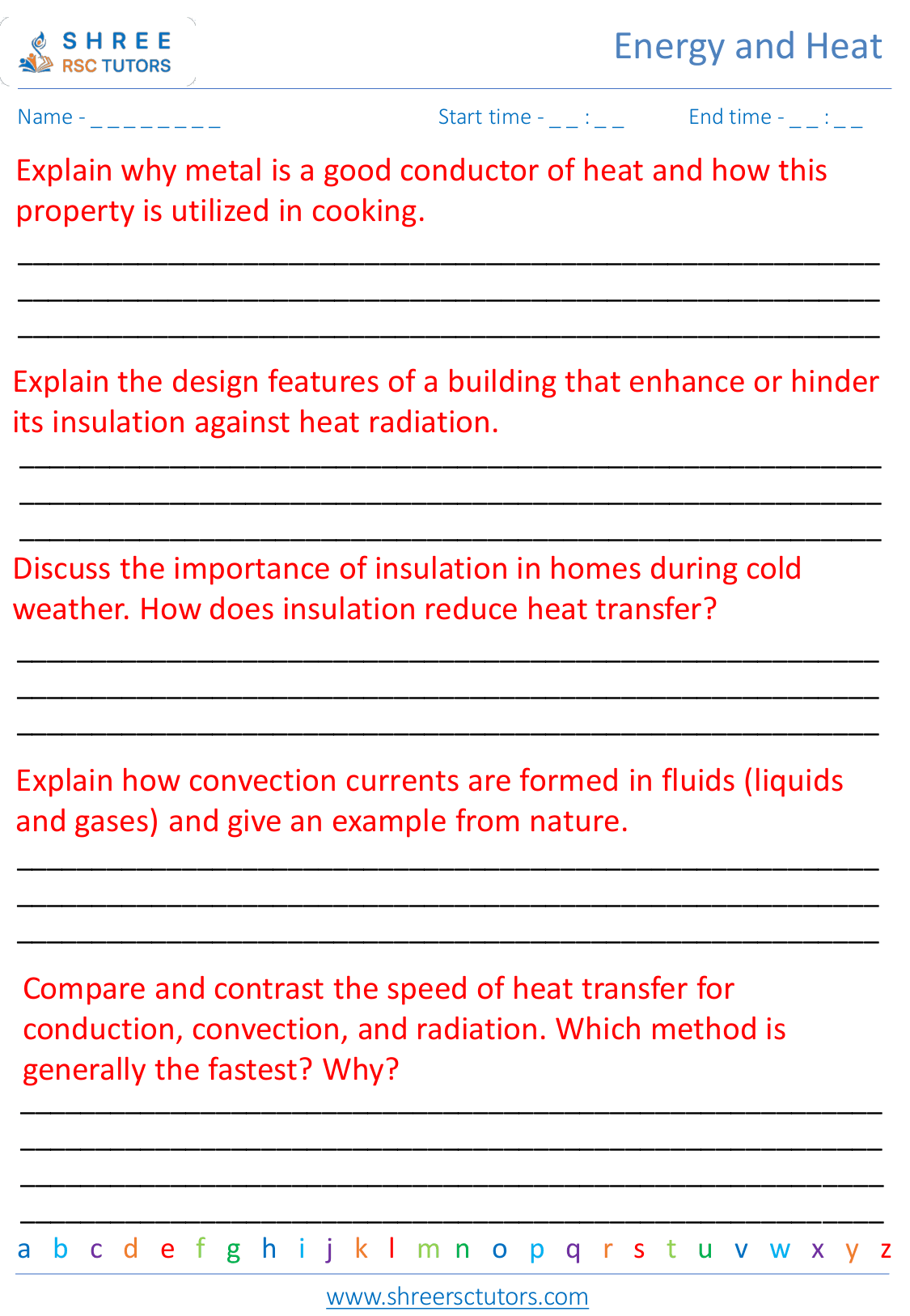 Heat transfer conduction, convection, and radiation worksheets for